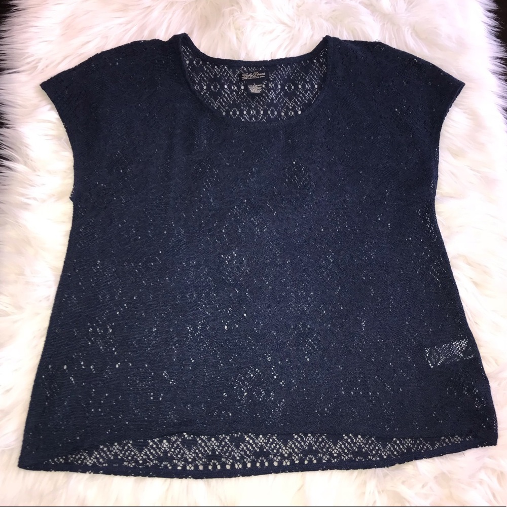 Lucky Brand | Navy Blue Lace Texture Blouse